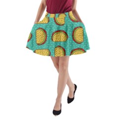 Taco Drawing Background Mexican Fast Food Pattern A-line Pocket Skirt by Ket1n9