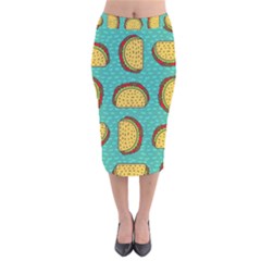 Taco Drawing Background Mexican Fast Food Pattern Velvet Midi Pencil Skirt by Ket1n9