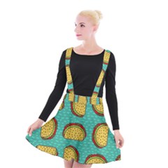 Taco Drawing Background Mexican Fast Food Pattern Suspender Skater Skirt by Ket1n9