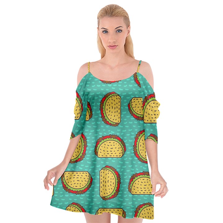 Taco Drawing Background Mexican Fast Food Pattern Cutout Spaghetti Strap Chiffon Dress