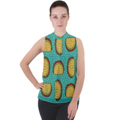 Taco Drawing Background Mexican Fast Food Pattern Mock Neck Chiffon Sleeveless Top by Ket1n9