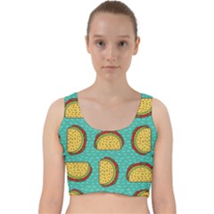 Taco Drawing Background Mexican Fast Food Pattern Velvet Racer Back Crop Top by Ket1n9