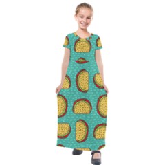 Taco Drawing Background Mexican Fast Food Pattern Kids  Short Sleeve Maxi Dress by Ket1n9