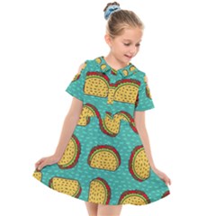 Taco Drawing Background Mexican Fast Food Pattern Kids  Short Sleeve Shirt Dress by Ket1n9