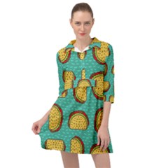 Taco Drawing Background Mexican Fast Food Pattern Mini Skater Shirt Dress by Ket1n9