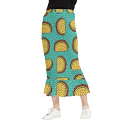 Taco Drawing Background Mexican Fast Food Pattern Maxi Fishtail Chiffon Skirt by Ket1n9