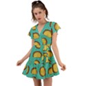 Taco Drawing Background Mexican Fast Food Pattern Flutter Sleeve Wrap Dress View1