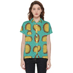 Taco Drawing Background Mexican Fast Food Pattern Short Sleeve Pocket Shirt by Ket1n9