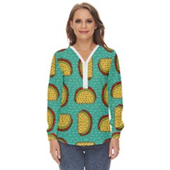 Taco Drawing Background Mexican Fast Food Pattern Zip Up Long Sleeve Blouse