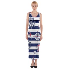 Seamless Marine Pattern Fitted Maxi Dress by Ket1n9