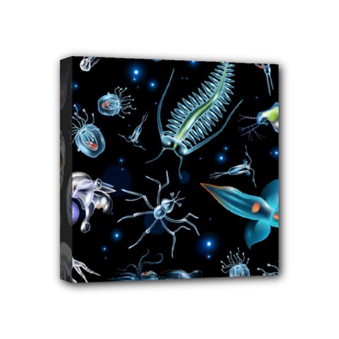 Colorful Abstract Pattern Consisting Glowing Lights Luminescent Images Marine Plankton Dark Backgrou Mini Canvas 4  X 4  (stretched) by Ket1n9