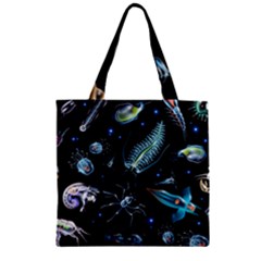 Colorful Abstract Pattern Consisting Glowing Lights Luminescent Images Marine Plankton Dark Backgrou Zipper Grocery Tote Bag by Ket1n9