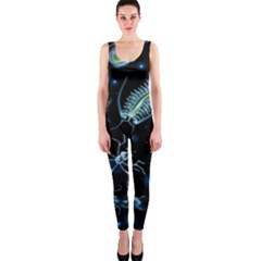 Colorful Abstract Pattern Consisting Glowing Lights Luminescent Images Marine Plankton Dark Backgrou One Piece Catsuit by Ket1n9