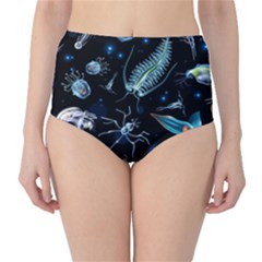 Colorful Abstract Pattern Consisting Glowing Lights Luminescent Images Marine Plankton Dark Backgrou Classic High-waist Bikini Bottoms by Ket1n9