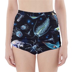 Colorful Abstract Pattern Consisting Glowing Lights Luminescent Images Marine Plankton Dark Backgrou High-waisted Bikini Bottoms by Ket1n9