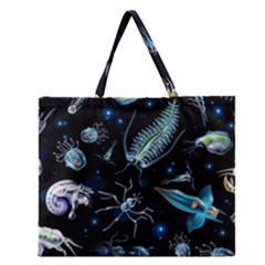 Colorful Abstract Pattern Consisting Glowing Lights Luminescent Images Marine Plankton Dark Backgrou Zipper Large Tote Bag by Ket1n9