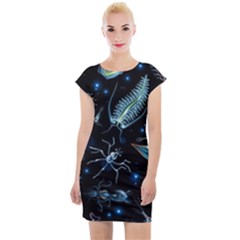 Colorful Abstract Pattern Consisting Glowing Lights Luminescent Images Marine Plankton Dark Backgrou Cap Sleeve Bodycon Dress by Ket1n9