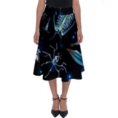 Colorful Abstract Pattern Consisting Glowing Lights Luminescent Images Marine Plankton Dark Backgrou Perfect Length Midi Skirt by Ket1n9