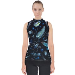 Colorful Abstract Pattern Consisting Glowing Lights Luminescent Images Marine Plankton Dark Backgrou Mock Neck Shell Top by Ket1n9