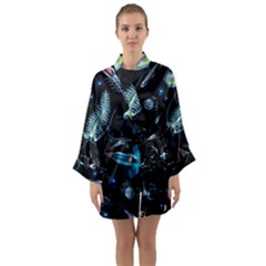 Colorful Abstract Pattern Consisting Glowing Lights Luminescent Images Marine Plankton Dark Backgrou Long Sleeve Satin Kimono by Ket1n9