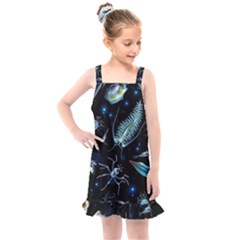 Colorful Abstract Pattern Consisting Glowing Lights Luminescent Images Marine Plankton Dark Backgrou Kids  Overall Dress by Ket1n9