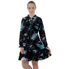 Colorful Abstract Pattern Consisting Glowing Lights Luminescent Images Marine Plankton Dark Backgrou All Frills Chiffon Dress by Ket1n9