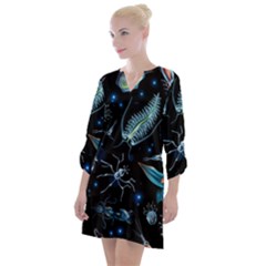 Colorful Abstract Pattern Consisting Glowing Lights Luminescent Images Marine Plankton Dark Backgrou Open Neck Shift Dress by Ket1n9