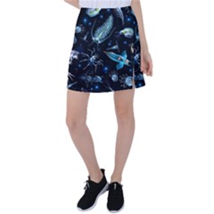 Colorful Abstract Pattern Consisting Glowing Lights Luminescent Images Marine Plankton Dark Backgrou Tennis Skirt by Ket1n9