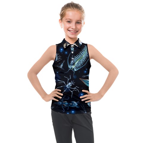 Colorful Abstract Pattern Consisting Glowing Lights Luminescent Images Marine Plankton Dark Backgrou Kids  Sleeveless Polo T-shirt by Ket1n9