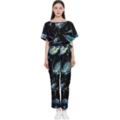 Colorful Abstract Pattern Consisting Glowing Lights Luminescent Images Marine Plankton Dark Backgrou Batwing Lightweight Chiffon Jumpsuit by Ket1n9