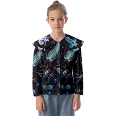 Colorful Abstract Pattern Consisting Glowing Lights Luminescent Images Marine Plankton Dark Backgrou Kids  Peter Pan Collar Blouse by Ket1n9