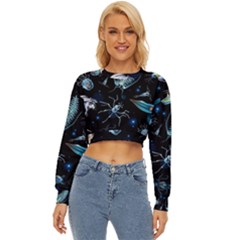 Colorful Abstract Pattern Consisting Glowing Lights Luminescent Images Marine Plankton Dark Backgrou Lightweight Long Sleeve Sweatshirt by Ket1n9