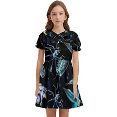 Colorful Abstract Pattern Consisting Glowing Lights Luminescent Images Marine Plankton Dark Backgrou Kids  Bow Tie Puff Sleeve Dress by Ket1n9