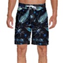 Colorful Abstract Pattern Consisting Glowing Lights Luminescent Images Marine Plankton Dark Backgrou Men s Beach Shorts View1