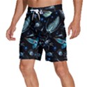 Colorful Abstract Pattern Consisting Glowing Lights Luminescent Images Marine Plankton Dark Backgrou Men s Beach Shorts View2