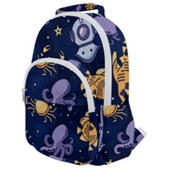 Marine Seamless Pattern Thin Line Memphis Style Rounded Multi Pocket Backpack by Ket1n9