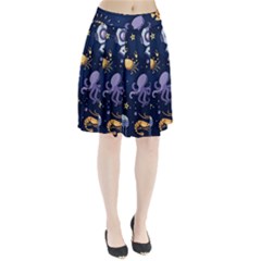 Marine Seamless Pattern Thin Line Memphis Style Pleated Skirt by Ket1n9