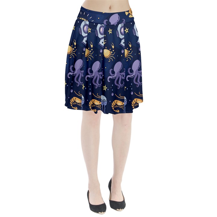 Marine Seamless Pattern Thin Line Memphis Style Pleated Skirt