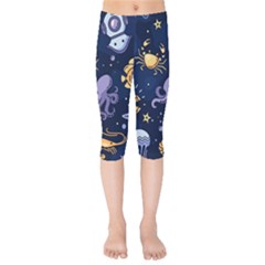 Marine Seamless Pattern Thin Line Memphis Style Kids  Capri Leggings  by Ket1n9