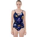 Marine Seamless Pattern Thin Line Memphis Style Cut Out Top Tankini Set View1