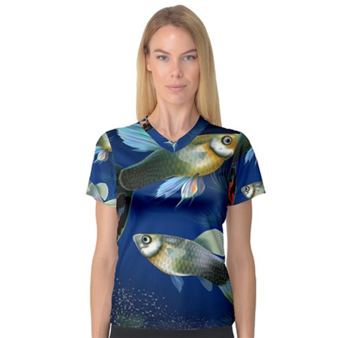 Marine Fishes V-neck Sport Mesh T-shirt by Ket1n9