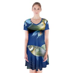 Marine Fishes Short Sleeve V-neck Flare Dress by Ket1n9