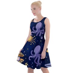 Marine Seamless Pattern Thin Line Memphis Style Knee Length Skater Dress by Ket1n9