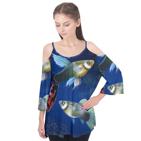 Marine Fishes Flutter Sleeve T-shirt  by Ket1n9