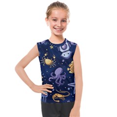 Marine Seamless Pattern Thin Line Memphis Style Kids  Mesh Tank Top by Ket1n9