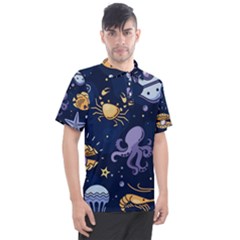 Marine Seamless Pattern Thin Line Memphis Style Men s Polo T-shirt by Ket1n9