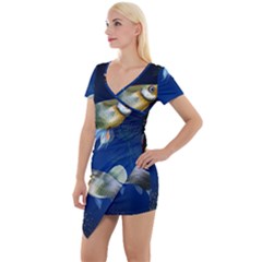 Marine Fishes Short Sleeve Asymmetric Mini Dress by Ket1n9