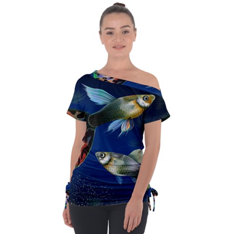 Marine Fishes Off Shoulder Tie-up T-shirt by Ket1n9