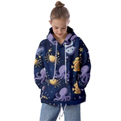 Marine Seamless Pattern Thin Line Memphis Style Kids  Oversized Hoodie by Ket1n9