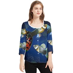 Marine Fishes Chiffon Quarter Sleeve Blouse by Ket1n9